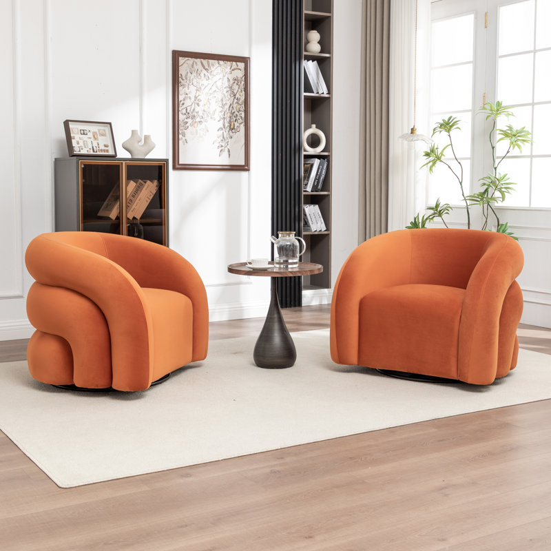 Fauteuil demi-tonneau pivotant rembourré Coyle, Orange