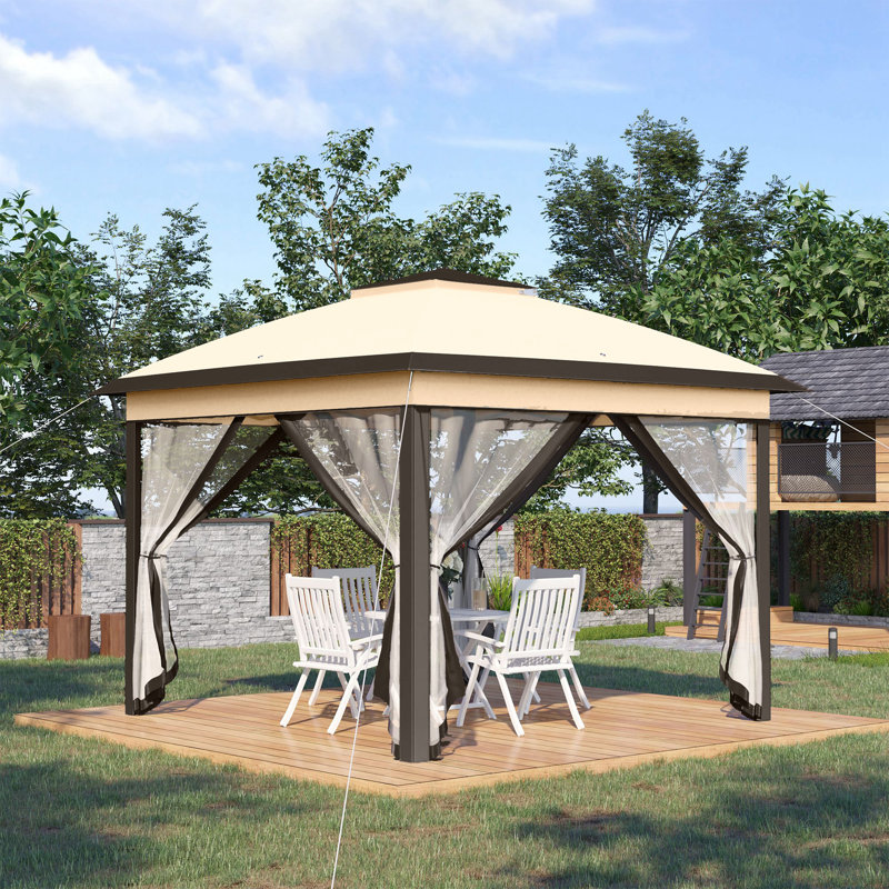 Atzhiry 3.3m x 3.3m Metal Pop-Up Gazebo, Beige