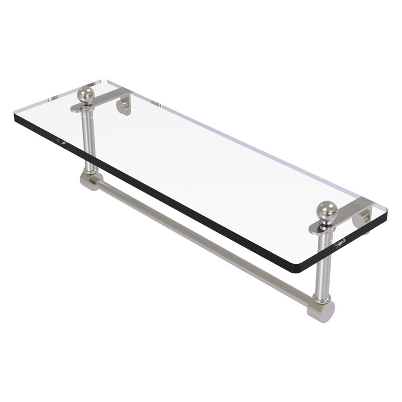 Ballenas Bracket Shelf with Towel Bar, 16", Satin Nickel