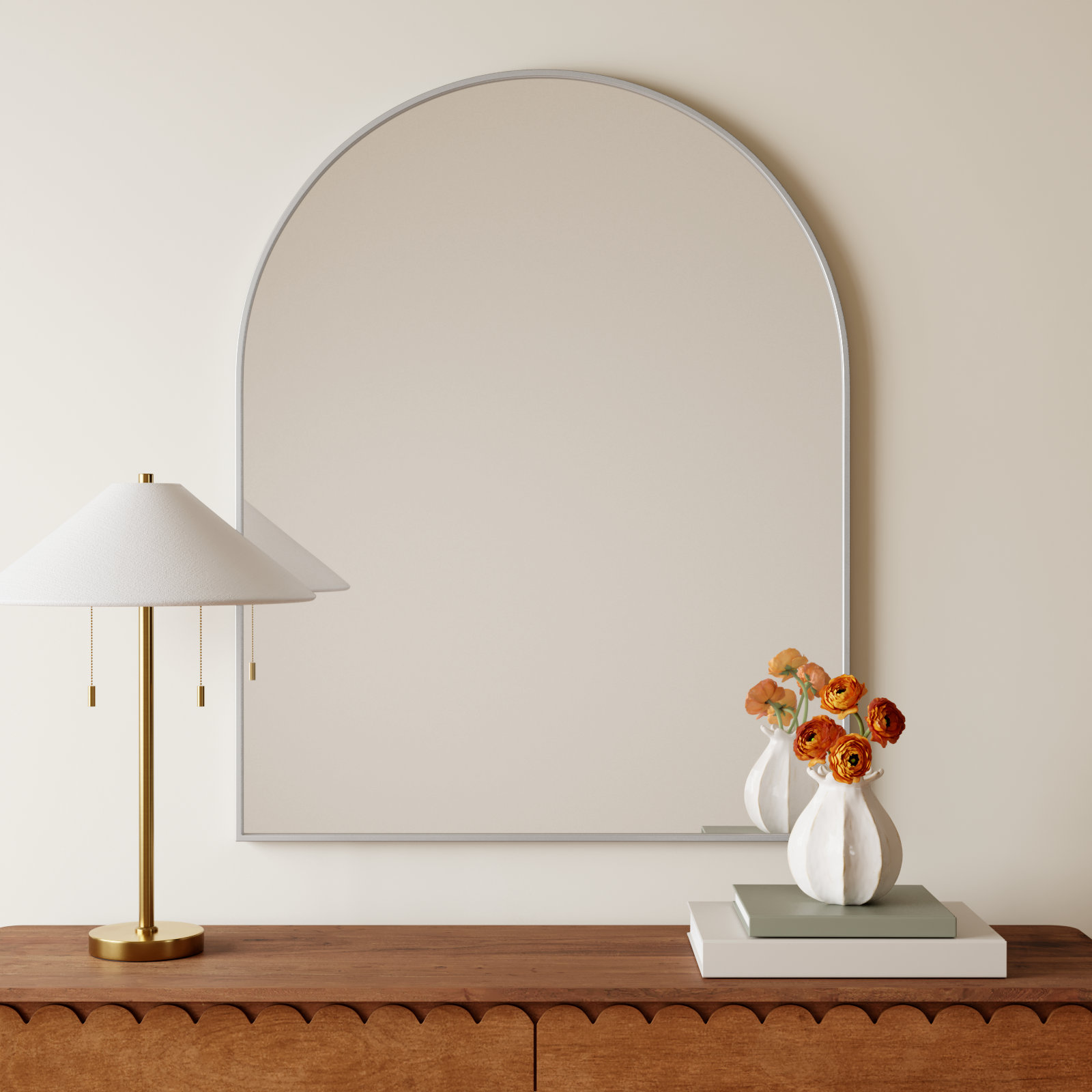 Sabine Metal Arch Wall Mirror, 42" x 33", Silver
