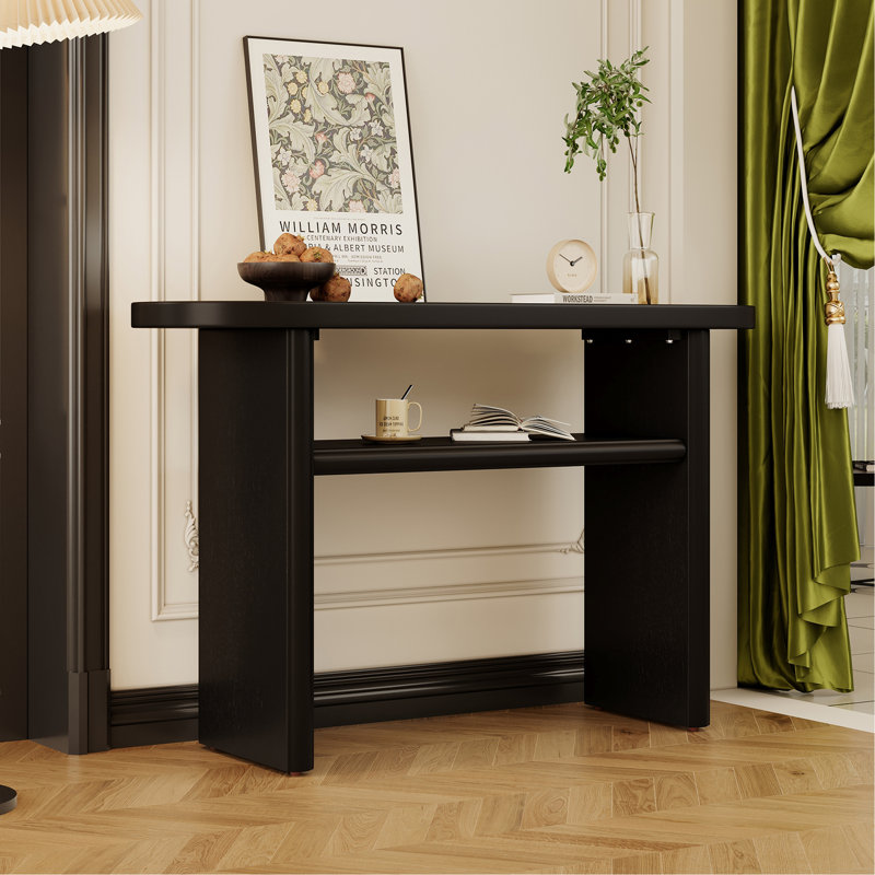 Elegant Minimalist Console Table With Rounded Edges And Sturdy Shelf Design For Entryway, Living Room, Black