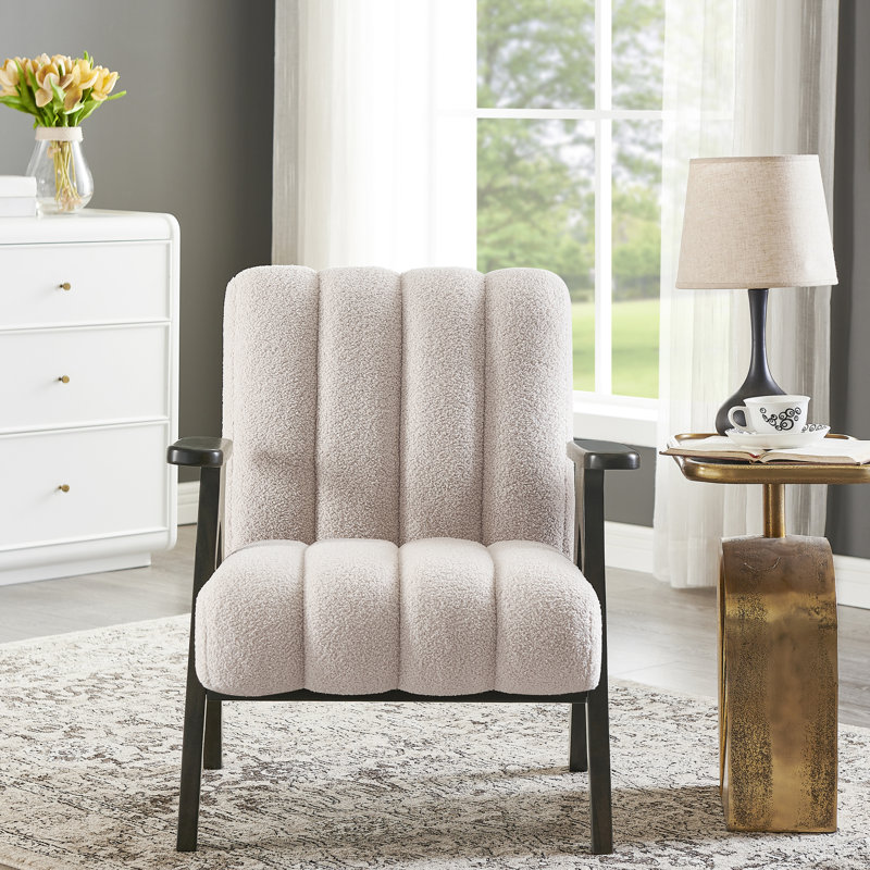 Fauteuil d'appoint élégant en bois luxueux et foncé recouvert de tissu, Beige