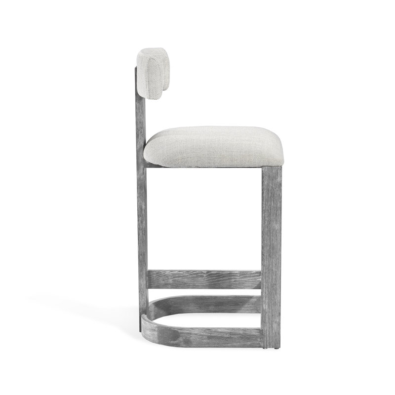 Brooklyn Upholstered Stool with Solid Wood Frame, Dove Polyester / Gray Wash Frame