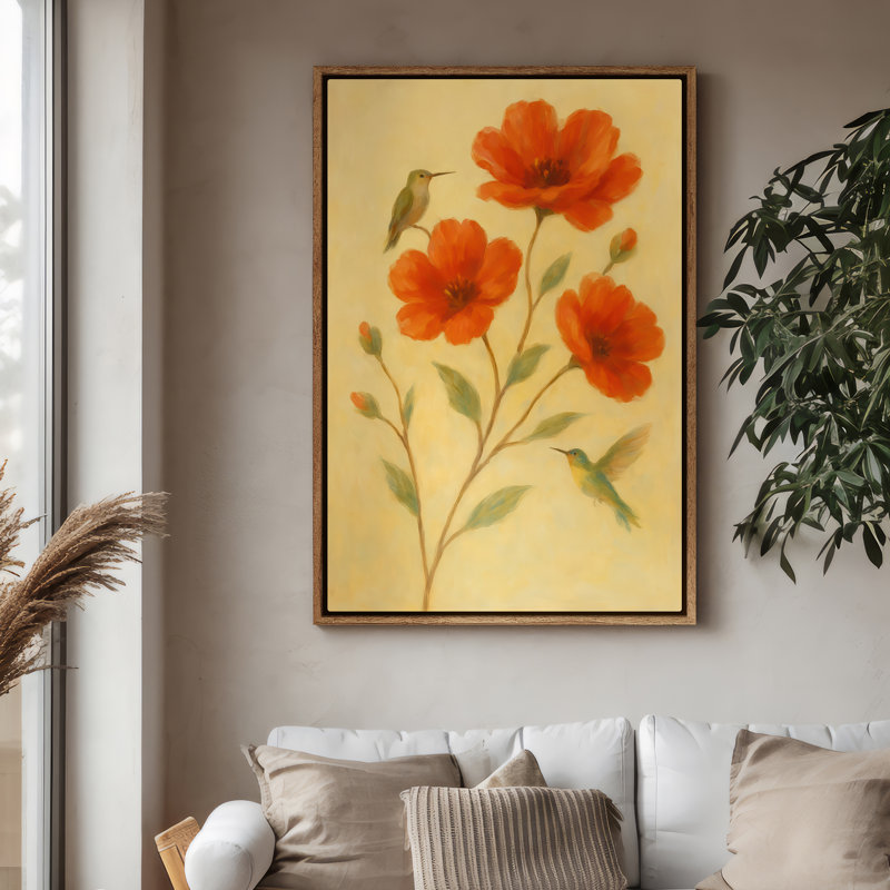 Art mural encadré, impressions murales florales et d'oiseaux pour chambre à coucher - 16 po x 24 po, H 24 po x l 16 po