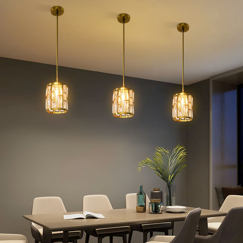Luminaire suspendu moderne 3 pièces à finition dorée pour îlot de cuisine, sources de lumière totales: 3 ampoules E26 (non incluses)