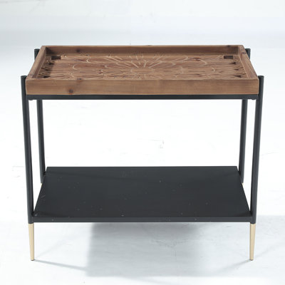27.56" Solid Wood End Table with Black Shelf, 2-Tier Side Table for Living Room