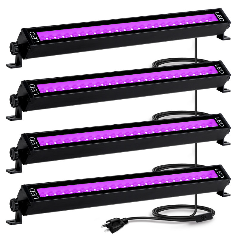 Uv Led Black Light Bar Set - 4 Pack Neon Glow Party Lights For Halloween, Club, Stage Decor