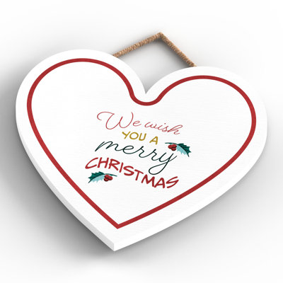 Xmas We Wish You a Merry Christmas Wooden Heart Plaque