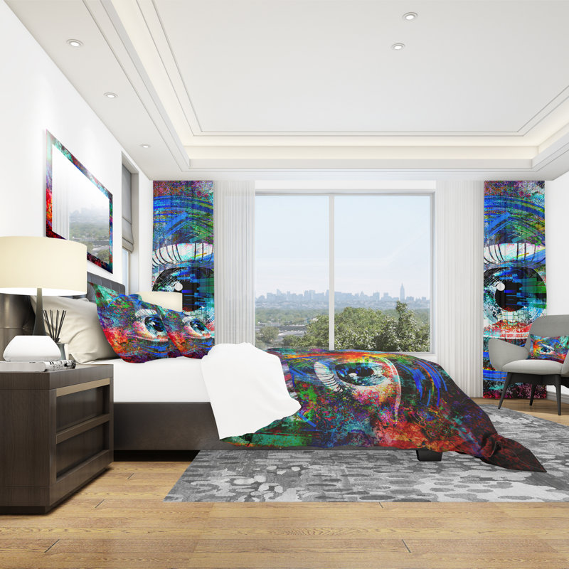 Magic Eye over Abstract Design - Abstract Duvet Cover Set - Microfiber Polyester, King Duvet Cover + 2 Shams