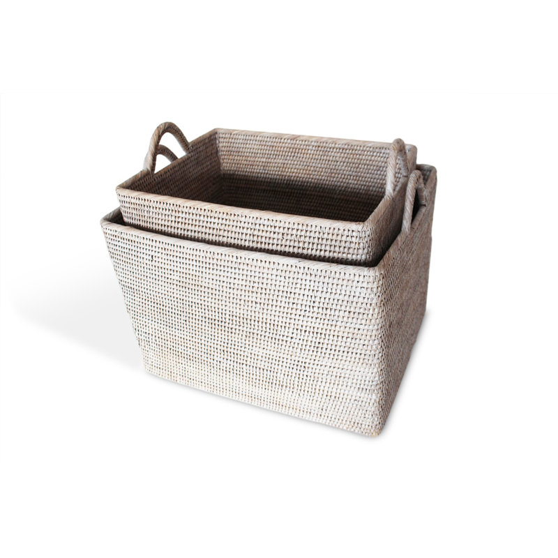 Handmade Rattan Decorative Basket Set, White Wash