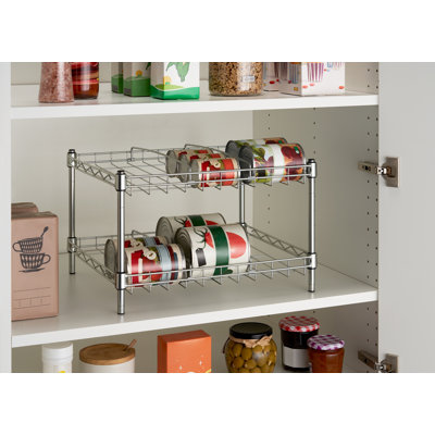 TRINITY 2-Tier Chrome Wire Steel Can Organizer w/ Adjustable Dividers