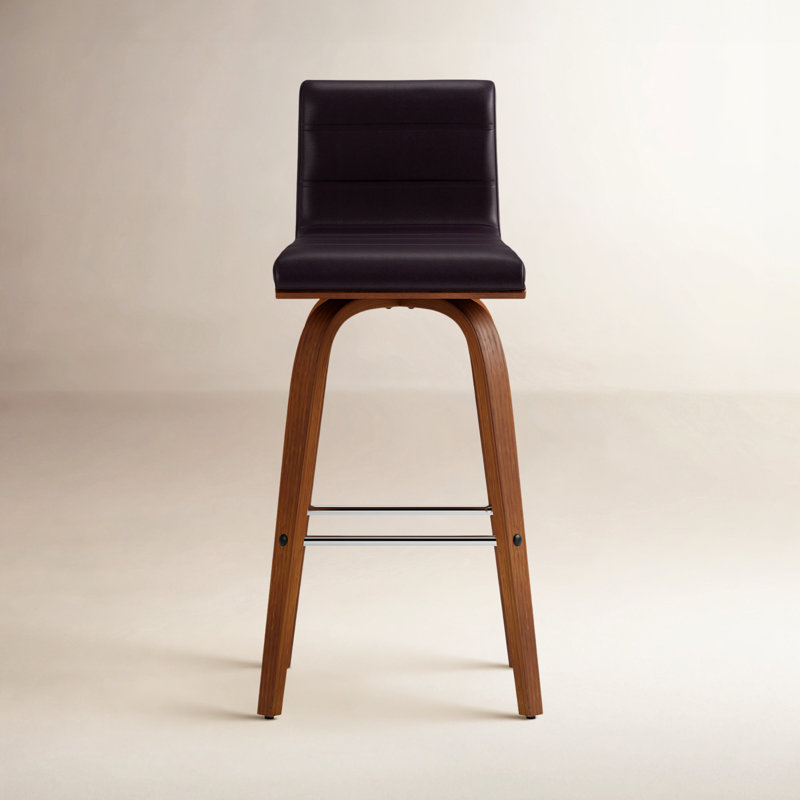 Biance Wood Swivel Bar & Counter Stool, Brown Faux Leather, Counter Stool (26" Seat Height), Walnut