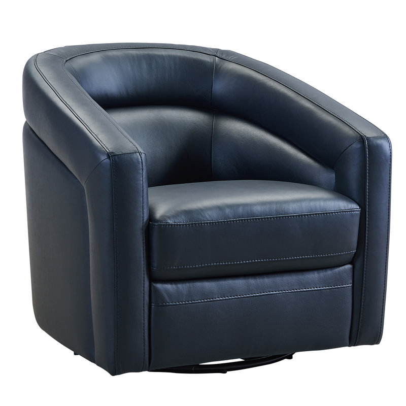Dehaven Upholstered Swivel Barrel Chair, Black Genuine Leather
