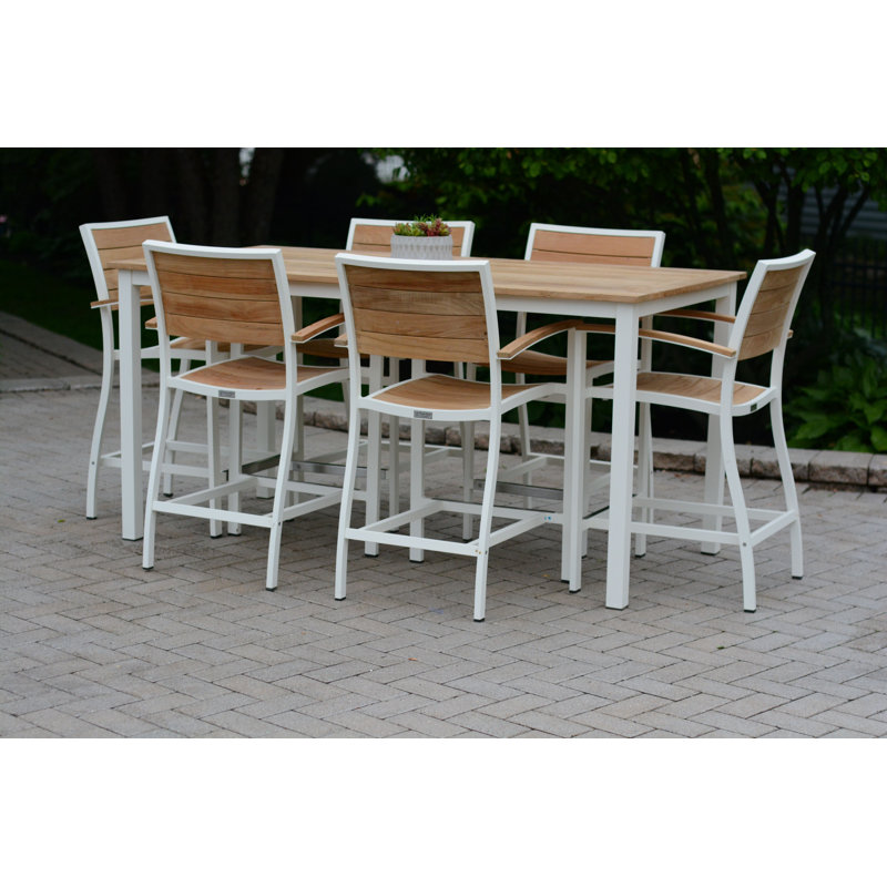 SoHo Teak Aluminum Outdoor Counter Height Arm Chair, White