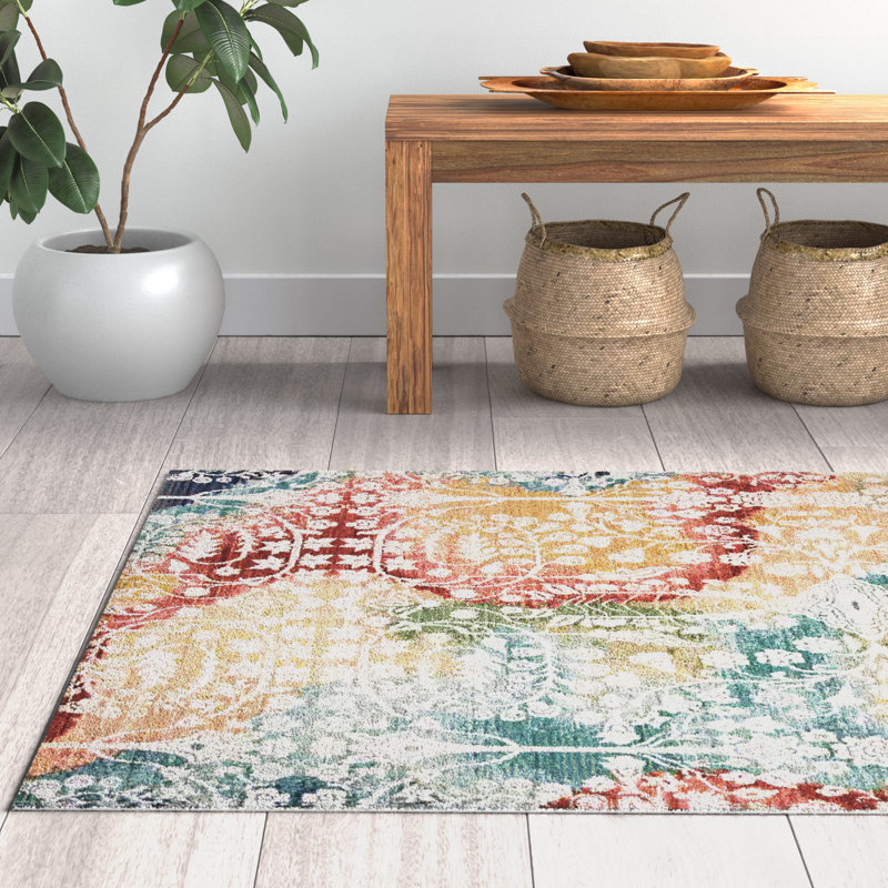 Tapis à motif floral rouille / jaune / vert Millersburg, Rectangle 8 pi x 10 pi