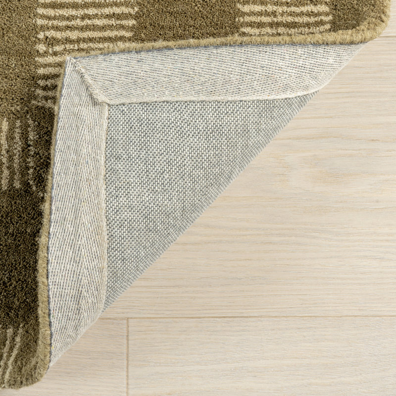 Olive and Beige Hand-Tufted Wool Rectangular Area Rug