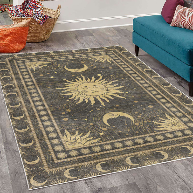 Mairn Sun and Moon High Density Long Fiber Poly Threads Decorative Area Rug Carpet, Rectangle 4' x 5'7"