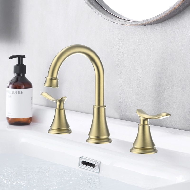 Widespread 2-handle Bathroom Faucet with Drain Assembly, Brushed Gold
