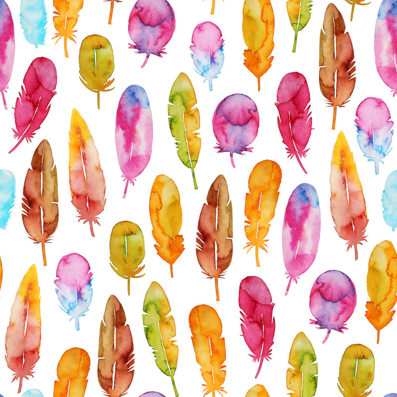 Seamless Pattern With Colourful Feathers. by Punnarong - Wrapped Canvas Print, 30cm H x 30cm W x 3.8cm D