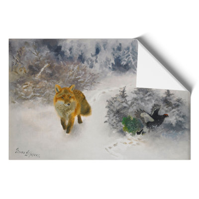 Fox And Black Grouse Cock by Bruno Liljefors - No Frame Painting