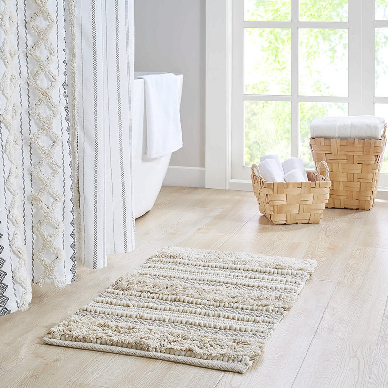 Woven Texture Stripe Bath Rug Grey 20X32", Natural
