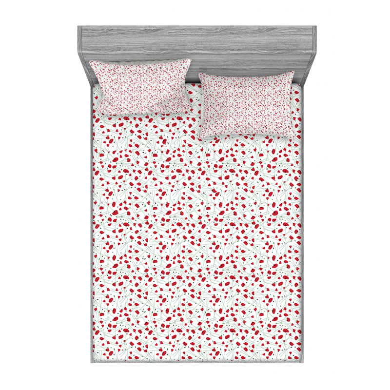 Microfiber Floral Sheet Set, Full Sheet Set with Fitted Sheet