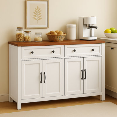 55.1" W Sideboard Buffet Cabinet, Kitchen Storage Cabinet with 3 Drawers, 4 Doors and Adjustable Shelves.