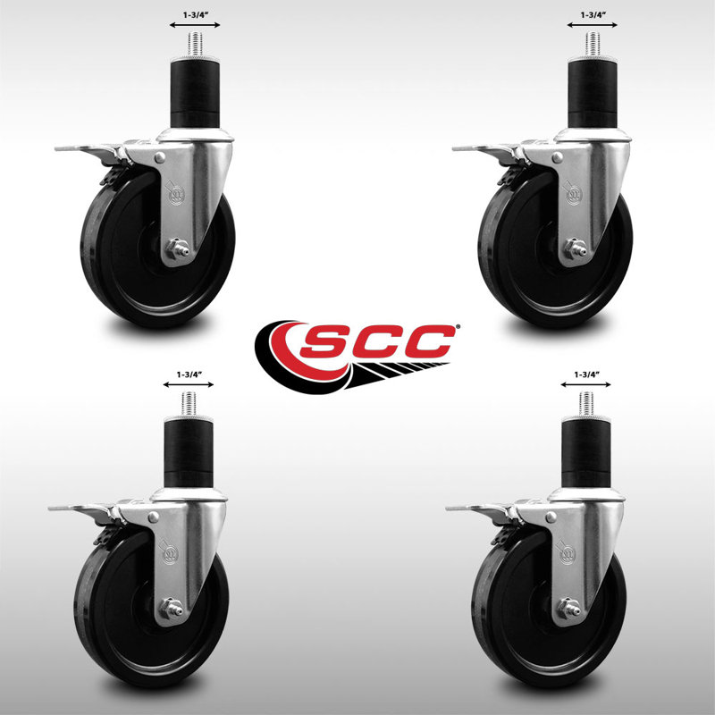 Ensemble de roulettes extensibles pivotantes à pédale en acier inoxydable de 5 po à 1 3/4 po
