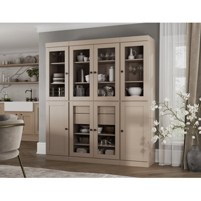 Vaisselier 100% bois massif 65 po avec verre transparent, portes Shaker, 2 tiroirs et tablettes réglables