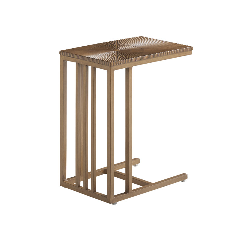 Transitional Brown Teak-Finish Aluminum Side Table 12"x18"