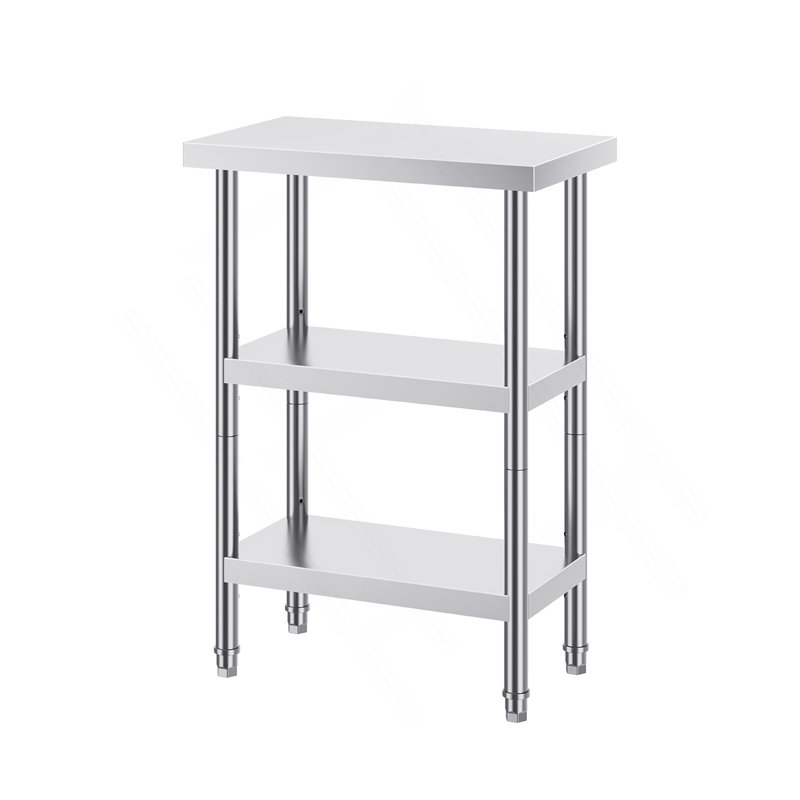 Table de préparation des aliments en acier inoxydable, table de travail de cuisine commerciale de 14 x 24 x 34 pouces, avec 2 tablettes réglables, table de préparation en métal robuste pour barbecue, cuisine, maison et garage