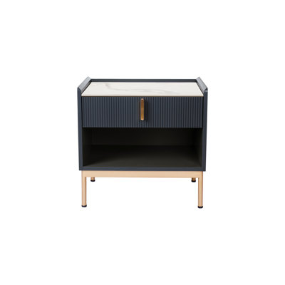 Modern End Table Or Night Stand Stone Tabletop & Gold Frame