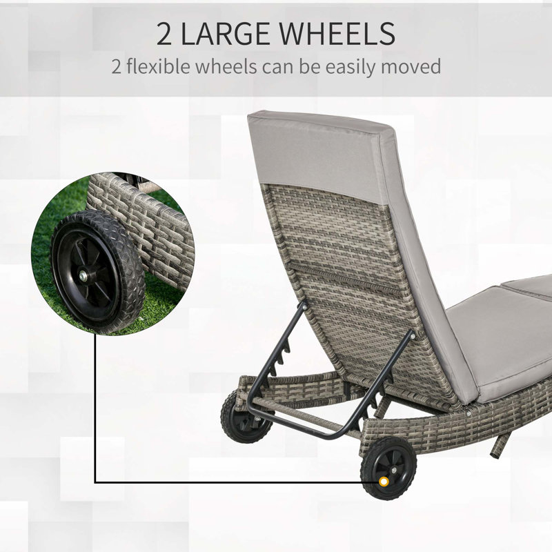 Outdoor PE Rattan Cushioned Patio Sun Lounger w/ 5-Level Adjustable Backrest, Khaki