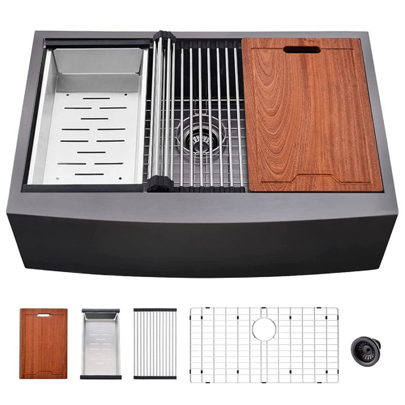 33'' L Farmhouse / Apron Single Bowl Stainless Steel Kitchen Sink