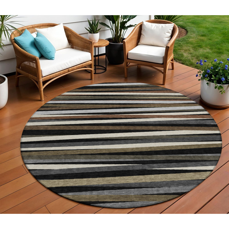 Tapis intérieur lavable rayé noir et ivoire 8 pi