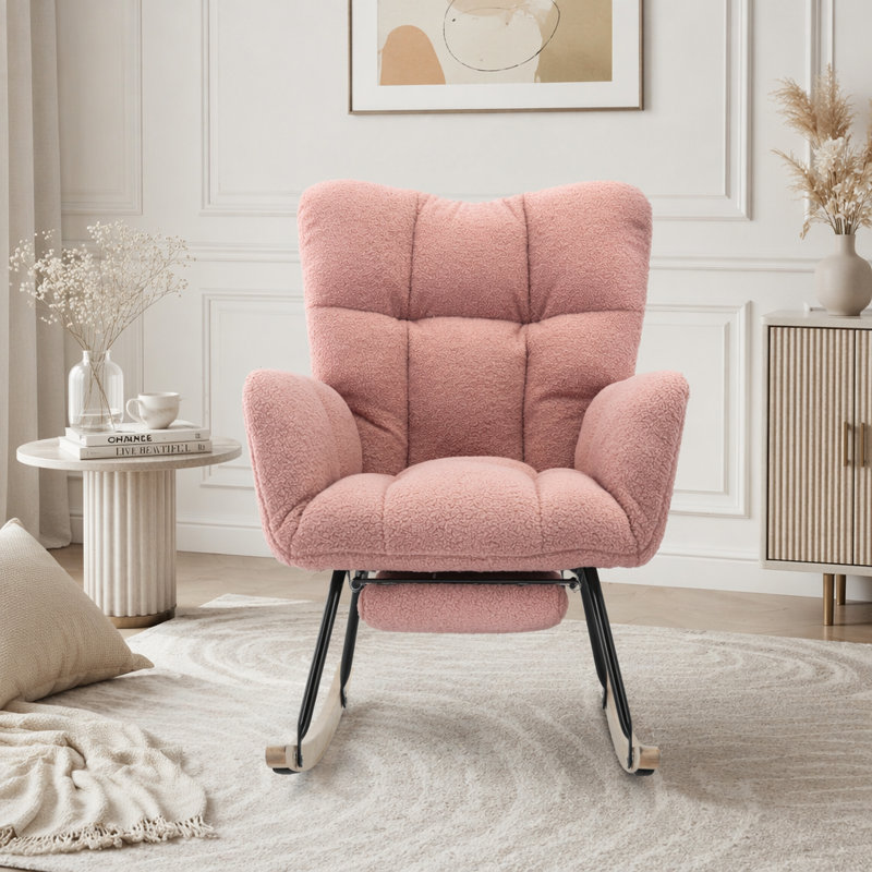 Teddy Fabric Leisure Rocking Chair, Rose - repose-pieds