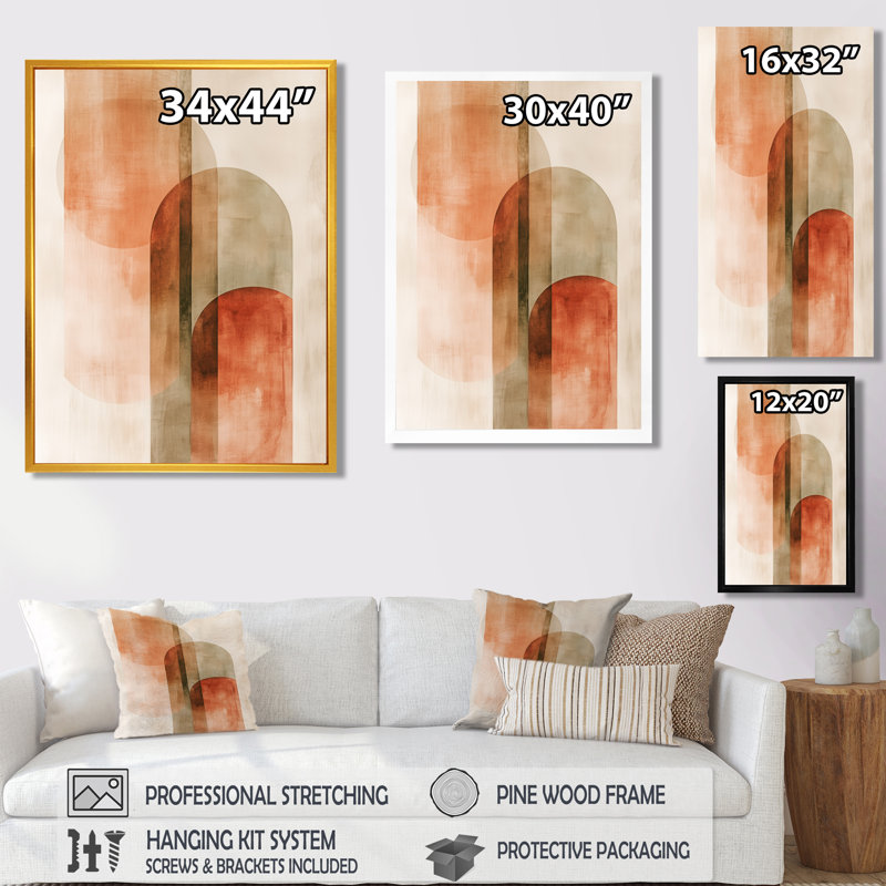 Orange Brown Terracotta Balance II - Tableau abstrait moderne de transition encadré, H 20 po x l 12 po, Cadre photo noir