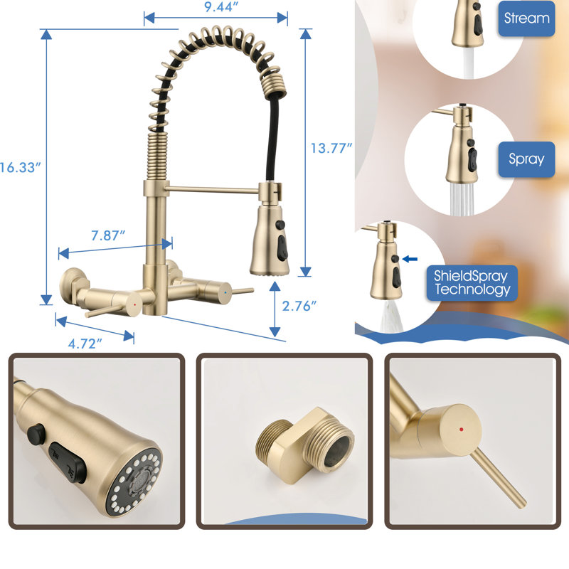 MONSFEST Pull Down Kitchen Faucet, Brushed Gold