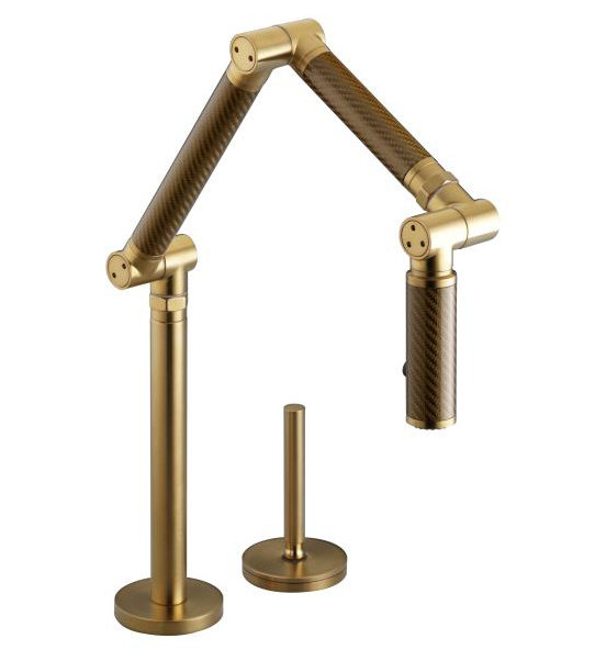 Karbon Two-Hole Deck-Mount Pot Filler, Vibrant Moderne Brushed Gold with Gold Tube