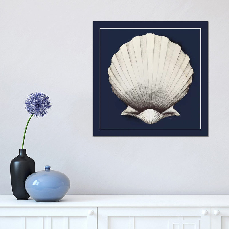 Coastal Shell II With Border Navy by Avery Tillmon - Wrapped Canvas Print, 45.72 cm H x 45.72 cm W