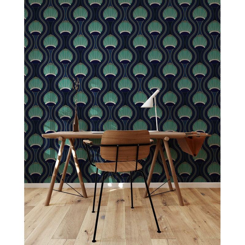 Riviere 10' L x 24" W Wallpaper Roll, Black and Blue, Faux Grasscloth