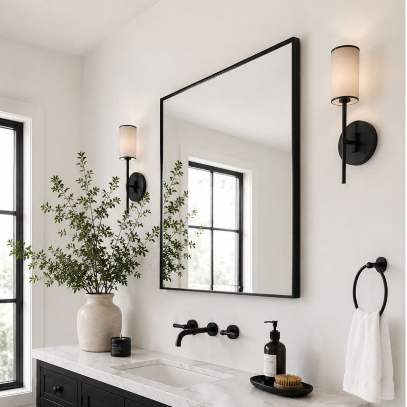 Miroir de salle de bain carré Lilian, miroir mural carré en bronze huilé, 61 x 61 cm (24 x 24 pouces), miroir carré en bronze huilé pour salle de bain