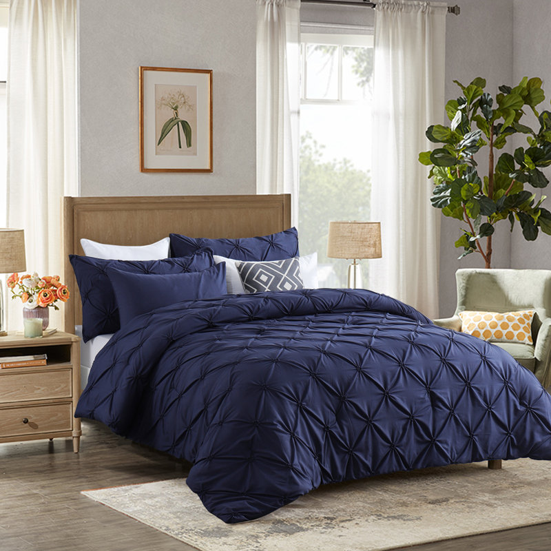 Suniya Pintuck Comforter Set, Bleu, Édredon pour grand lit + 2 taies décoratives pou