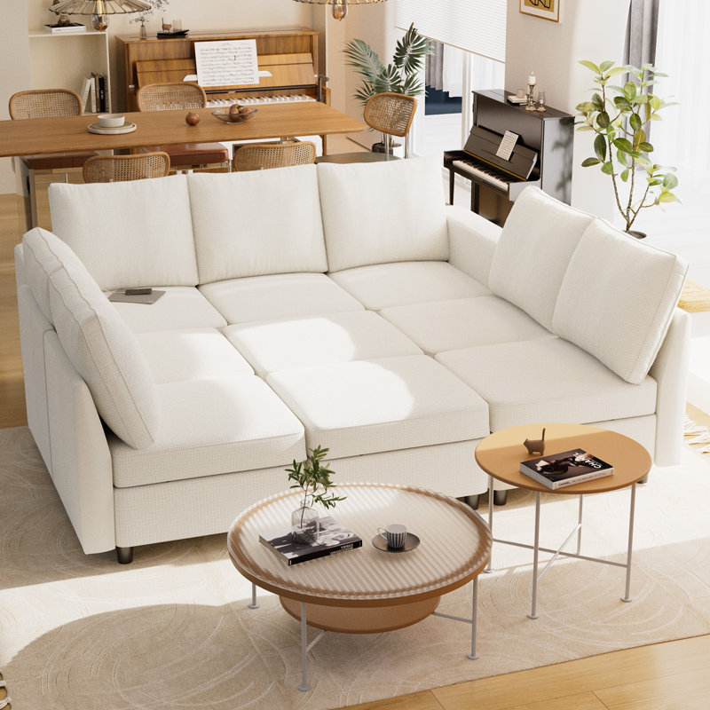 VINGLI 9-Piece Modular Sectionals, Beige Chenille