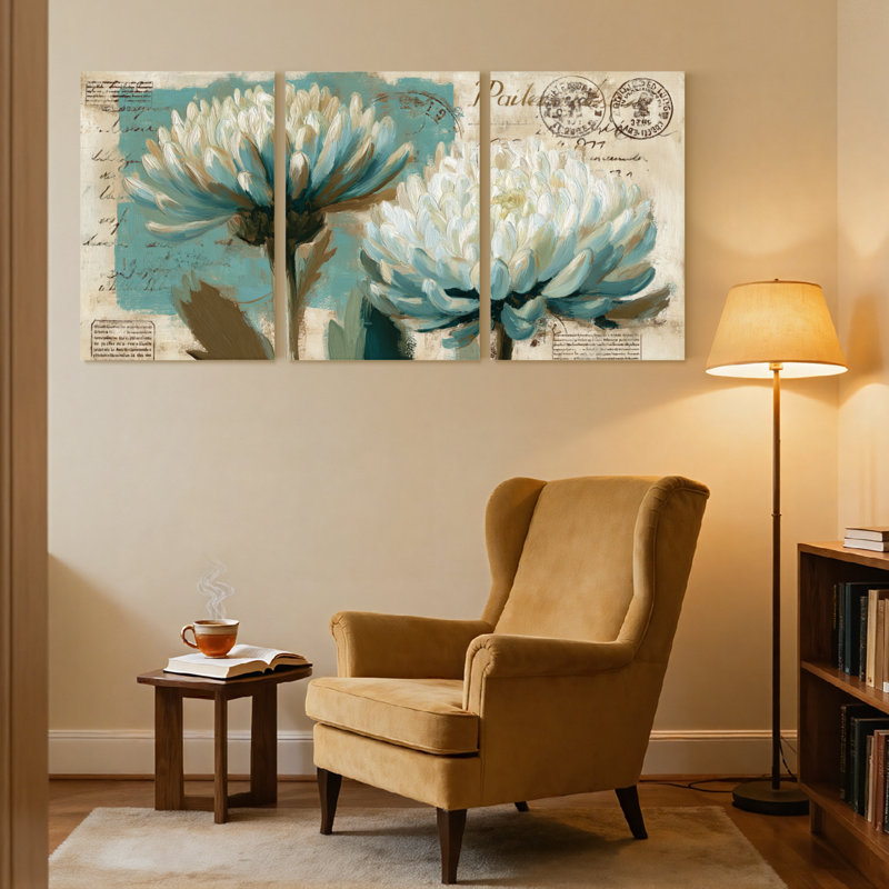 Plantes et fleurs, ensemble de 3 impressions sur toile rétro, H 36 po x l 72 po