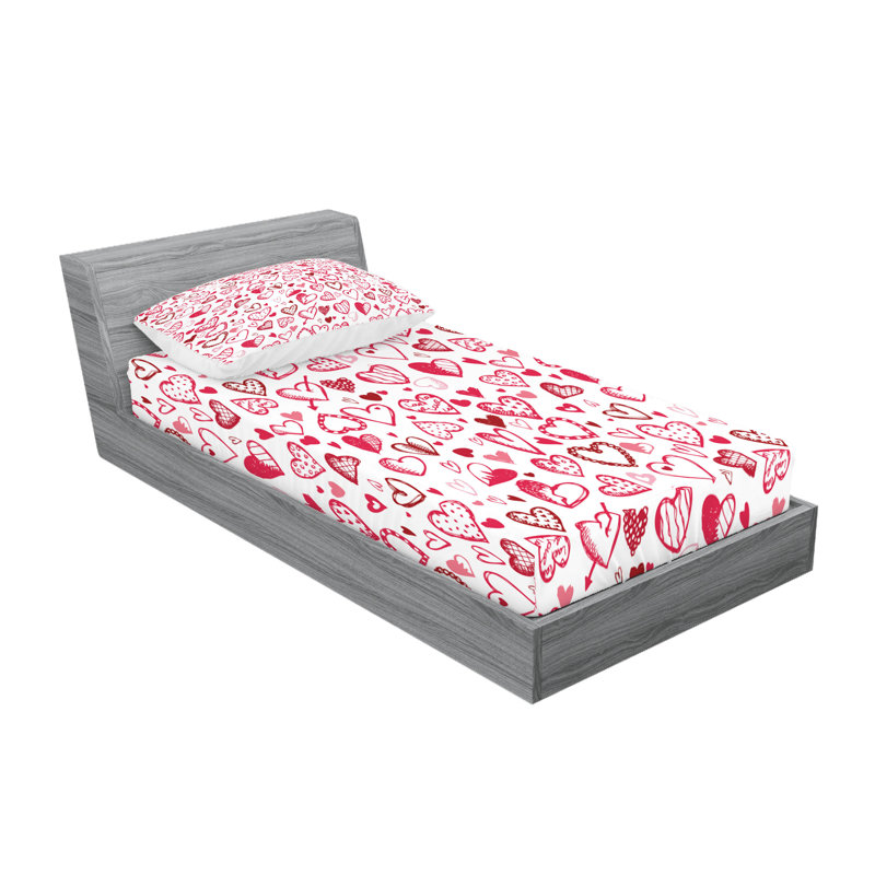 Drap-housse et coussin décoratif Ambesonne Love Magenta Ruby blanc, Ensemble de draps pour lit simple TG + 3 articles 