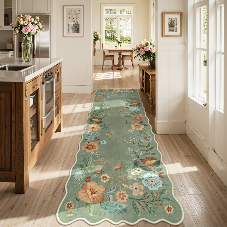 Floral Washable Rugs Non-Slip Soft Rugs for Living Room Bedroom Ultra-Thin Boho Accent Carpet