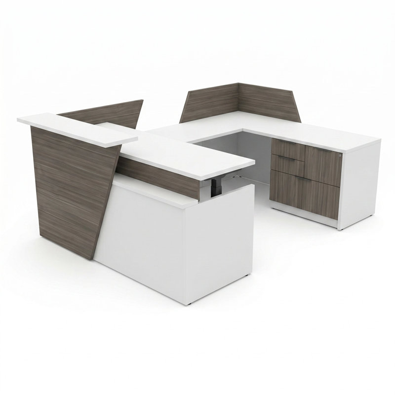 Meuble de rangement en forme de U avec dosseret et rangement pour dossiers suspendus — Bois d'ingénierie, finition TFL, hauteur réglable