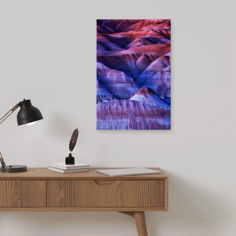 Ondes ondulées colorées abstraites colorées, paysage dramatique, violet, paysage, impression murale, H 18 po x l 12 po