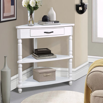 3 Tier Wood Triangle Corner Table with Solid Wood Legs